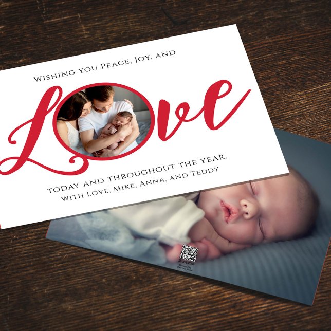 Cartão De Festividades Amor com Script de Fotografia Moderna do Natal (Christmas holiday "Love" typography greeting card with photo template. )