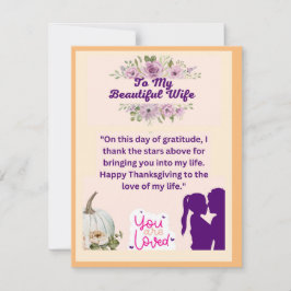 Cartão De Festividades Amor de Ação de Graças pela Minha Linda Esposa