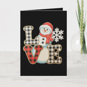 Cartão De Festividades Amor de Natal Boneco de Neve Bonito Xadrez de Búfa
