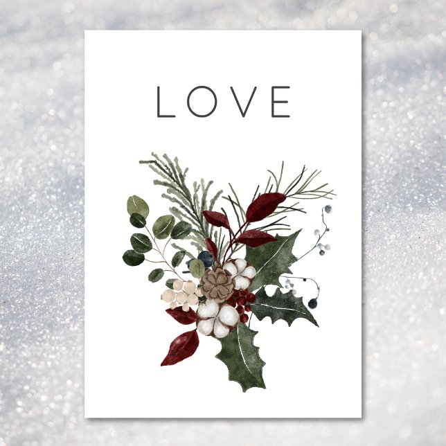 Cartão De Festividades Amor de Natal Mínima Holly Greenery (Christmas Love Rustic Minimal Holly Greenery Holiday Card)