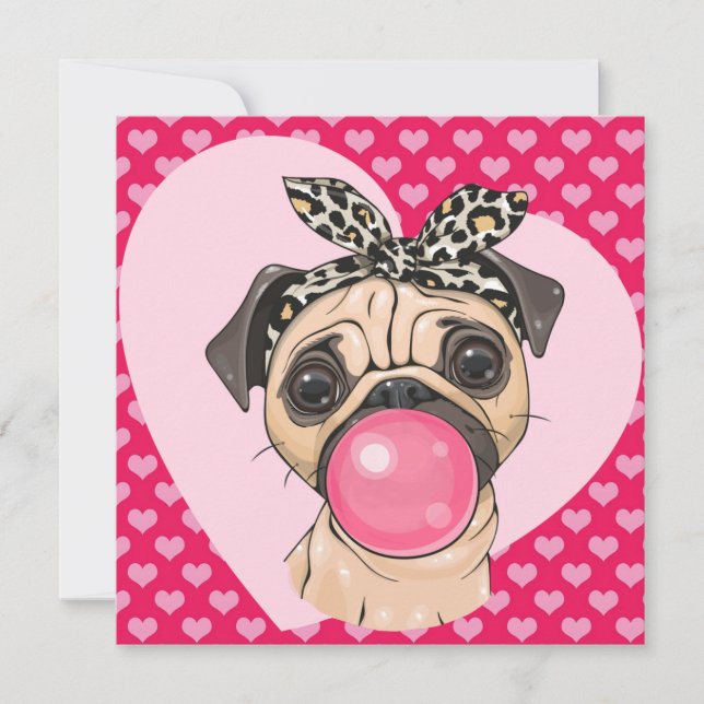 Cartão De Festividades Amor de Pug (Frente)