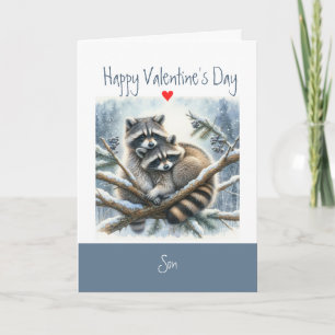 Cartão De Festividades Amor de Valentin Fun Raccoon Beijos Filho