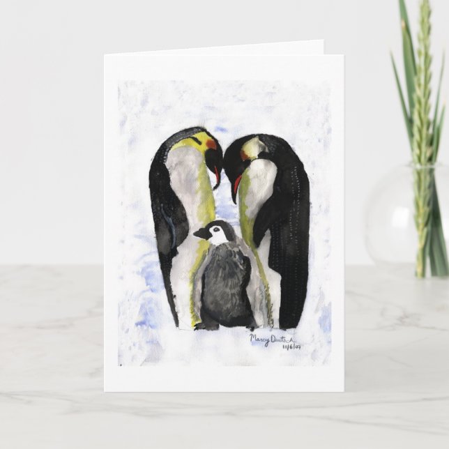 Cartão De Festividades Amor do pinguim pelo artista autístico Marcy (Frente)