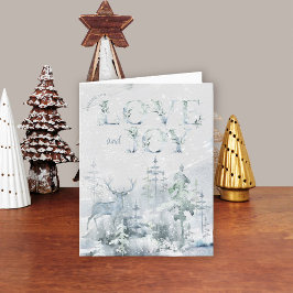 Cartão De Festividades Amor e Alegria Inverno Floresta de Neve e Cervo Fe
