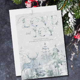Cartão De Festividades Amor e alegria Snowy Winter Forest e Stag Happy