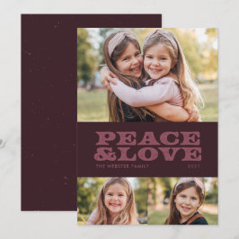 Cartão De Festividades Amor e paz retrô ameixa três fotos
