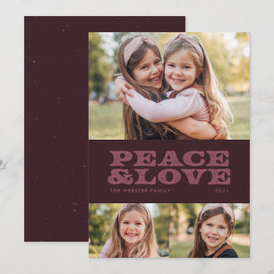 Cartão De Festividades Amor e paz retrô ameixa três fotos