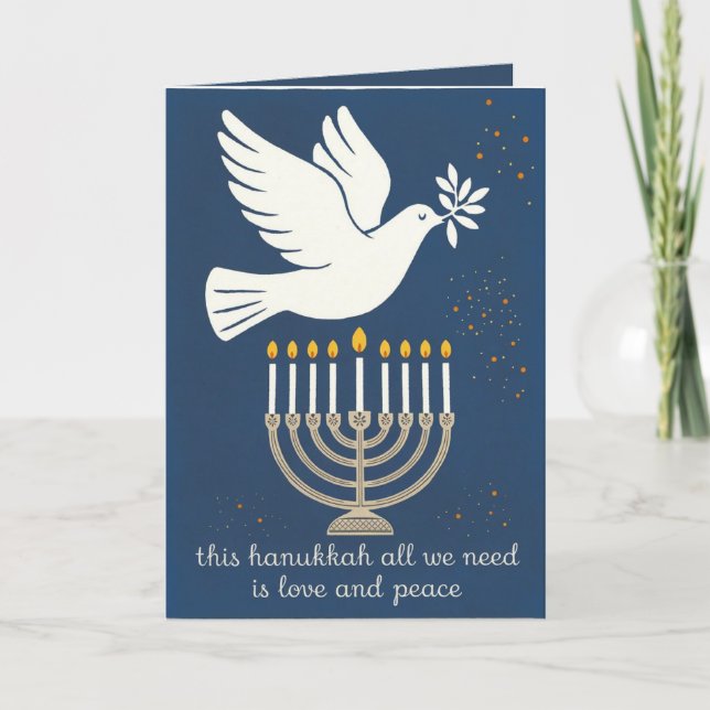 Cartão De Festividades Amor e Paz Simples clássico e Elegante Hanukkah (Frente)