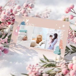 Cartão De Festividades Amor Joy Hope Pastel Floresta de Natal 3 Foto