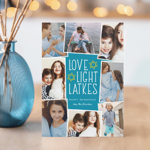 Cartão De Festividades Amor, Luz e Trás Colagem de Fotos de Hanukkah