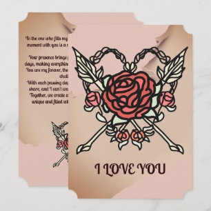 Cartão De Festividades Amor Minimalista Rosas e Flechas
