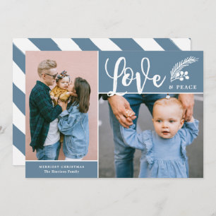 Cartão De Festividades Amor Moderno e Paz Duas Fotografias Azul