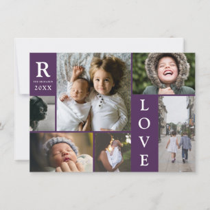 Cartão De Festividades Amor Moderno Roxo Escuro Bloco de Fotos da Família