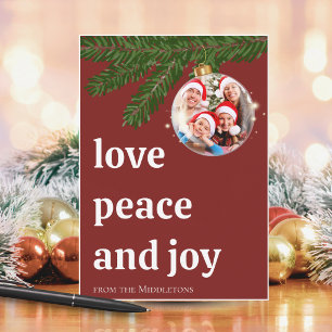 Cartão De Festividades Amor Paz Alegria Natal Pilha Foto Vermelho Profund