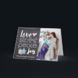 Cartão De Festividades Amor, Paz, Esperança, Alegria - Foto Feriada<br><div class="desc">Este cartão de Cartões de natal rústico e elegante permite personalizar o texto e a fotografia. As palavras do interior também podem ser editadas com suas saudações e expressões sinceras.</div>