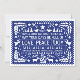 Cartão De Festividades Amor, Paz, Joy papel picado azul Natal