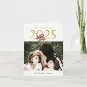 Cartão De Festividades Amor Paz Saúde Poinsettia Buquê Dourado 2025 Foto