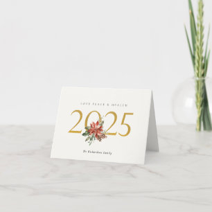 Cartão De Festividades Amor Paz Saúde Poinsettia Ramo Folha Dourada 2025