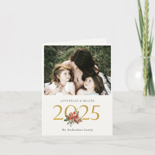 Cartão De Festividades Amor Paz Saúde Ramalhete de Poinsettia Dourado Fot