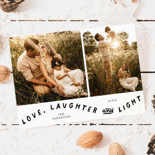 Cartão De Festividades Amor Risos Luz Natal Foto Branco