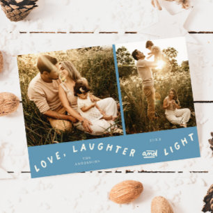 Cartão De Festividades Amor Risos Luz Natal Foto Denim Azul
