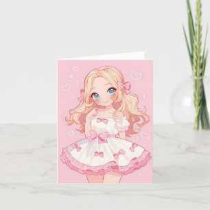 Cartão De Festividades Amor Rosa De Menina Bonita