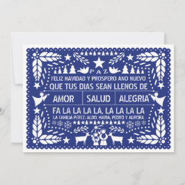 Cartão De Festividades Amor, salud, Natal do azul do picado do papel do