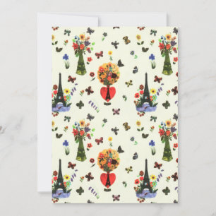 Cartão De Festividades Amor Vintage Floral Paris Torre Eiffel Borboleta