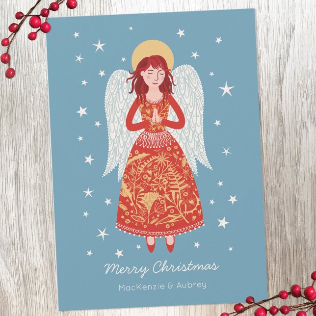 Cartão De Festividades Angel Christmas (Angel personalized custom text Christmas holiday card)