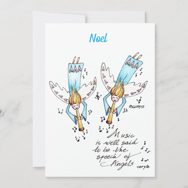 Cartão De Festividades Angel em azul tocando música para o nosso feriado  (Frente)