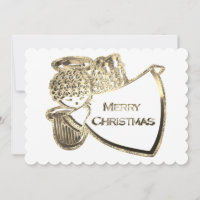 Angel Playing Harp Elegante Dourado Natal Branco