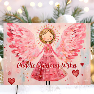 Cartão De Festividades Angélica de Natal Deseja Anjo Rosa