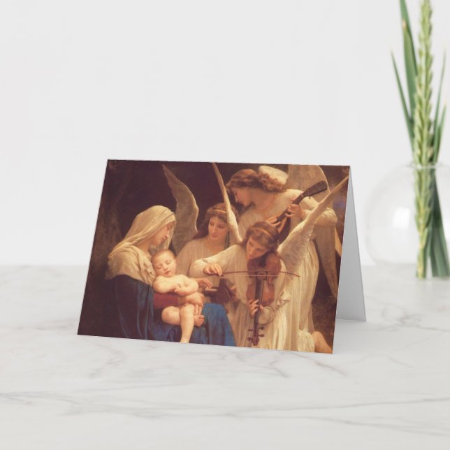Cartão De Festividades Angels Venerando a Criança Cristo por Bougereau (Frente)
