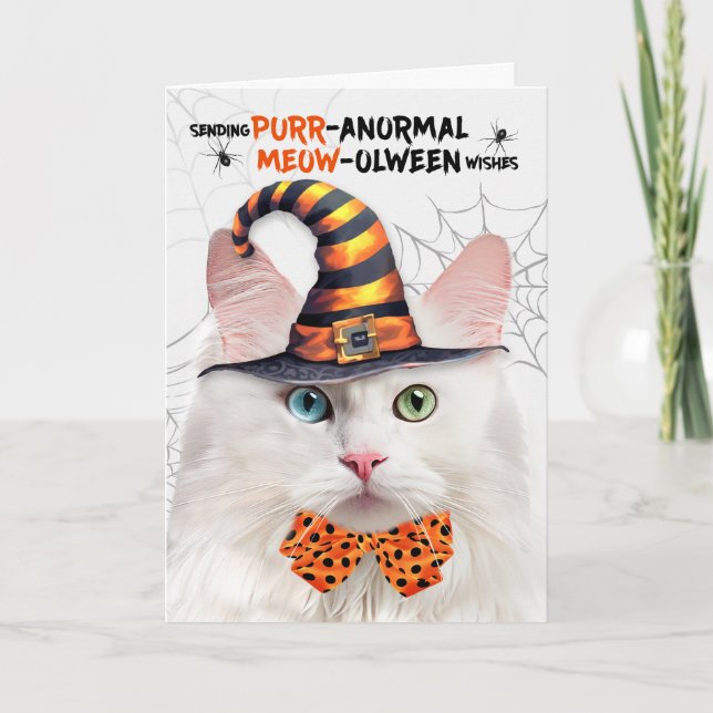 Cartão De Festividades Angora Halloween Cat PURRolinterpolação anormal (Frente)
