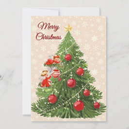 Cartão De Festividades Ângulos decorando a árvore | Creme