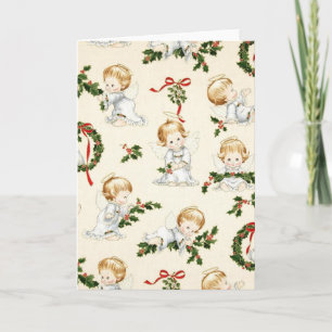 Cartão De Festividades Ângulos e coroa natais vintages