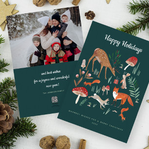 Cartão De Festividades Animais da Floresta Verde Fofos Foto de Família Na