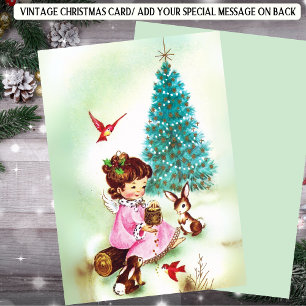 Cartão De Festividades Animais da Floresta Vintage e Natal Infantil