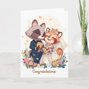 Cartão De Festividades Animais de Anime Casamento Fofo Parabéns