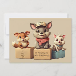 Cartão De Festividades Animais de Desenho Animado Engraçados e Fofos Entr