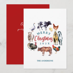 Cartão De Festividades Animais de fazenda decoração country aquarela