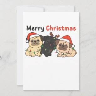 Cartão De Festividades Animais de Natal Pug Cachorros Fofos Feliz Natal