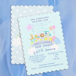 Cartão De Festividades Animais do comboio Pastel Azul
