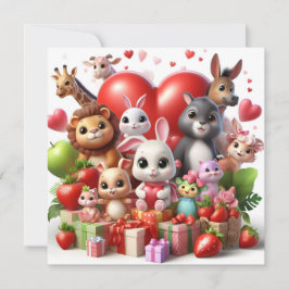 Cartão De Festividades Animais do Dia dos Namorados com Coração