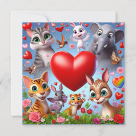 Cartão De Festividades Animais do Dia dos Namorados com Corações