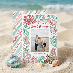 Cartão De Festividades Animais do Oceano Mar & Saudações Natal Foto