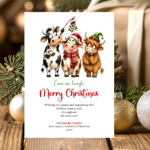 Cartão De Festividades Animais Engraçados Artísticos Vermelho Verde Natal
