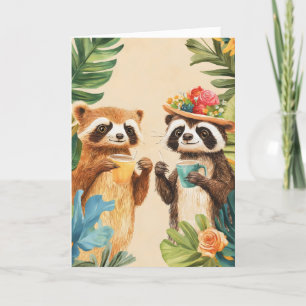 Cartão De Festividades Animais Engraçados Flores Exóticas