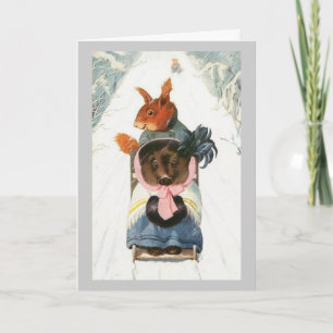 Cartão De Festividades Animais Engraçados Vão Dormir - Natais vintages