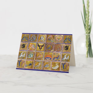 CARTÃO DE FESTIVIDADES ANIMAIS MÉDIOS BESTIÁRIOS, FANTÁSTICOS, AZUL VERME